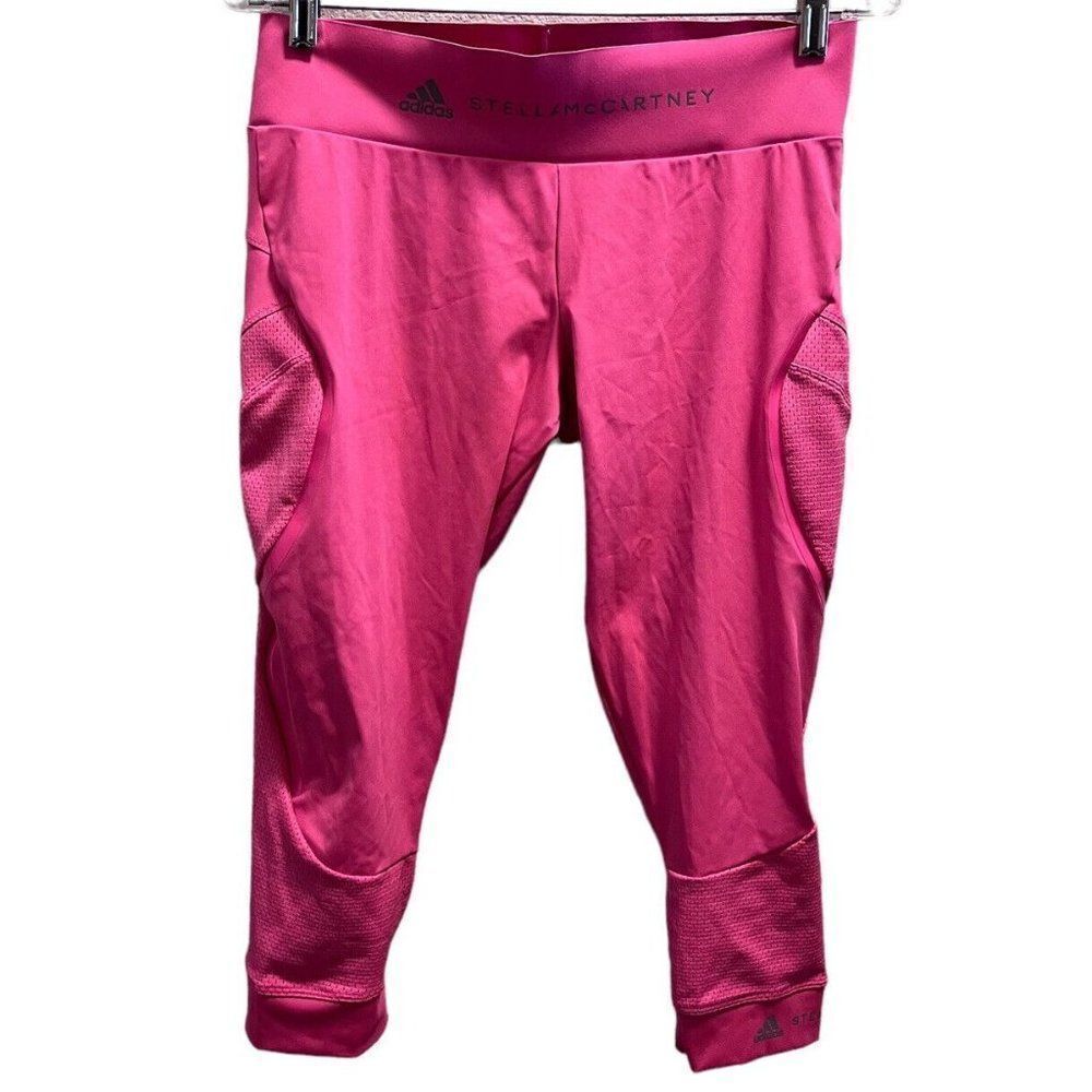 Stella McCartney X Adidas Womens Cropped Athletic Leggings Mid Rise Pink Medium